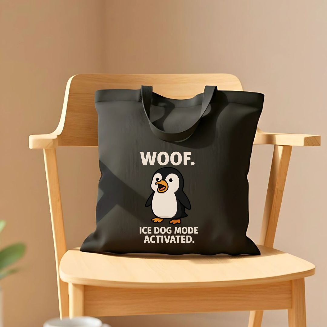 Woof Ice Dog Mode Activated Tote Bag with cool dog meme