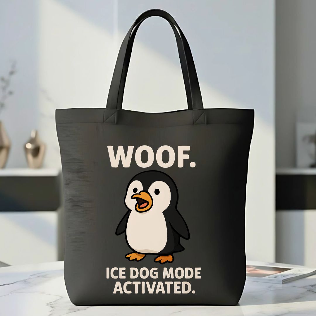 Woof Ice Dog Mode Activated Tote Bag with cool dog meme