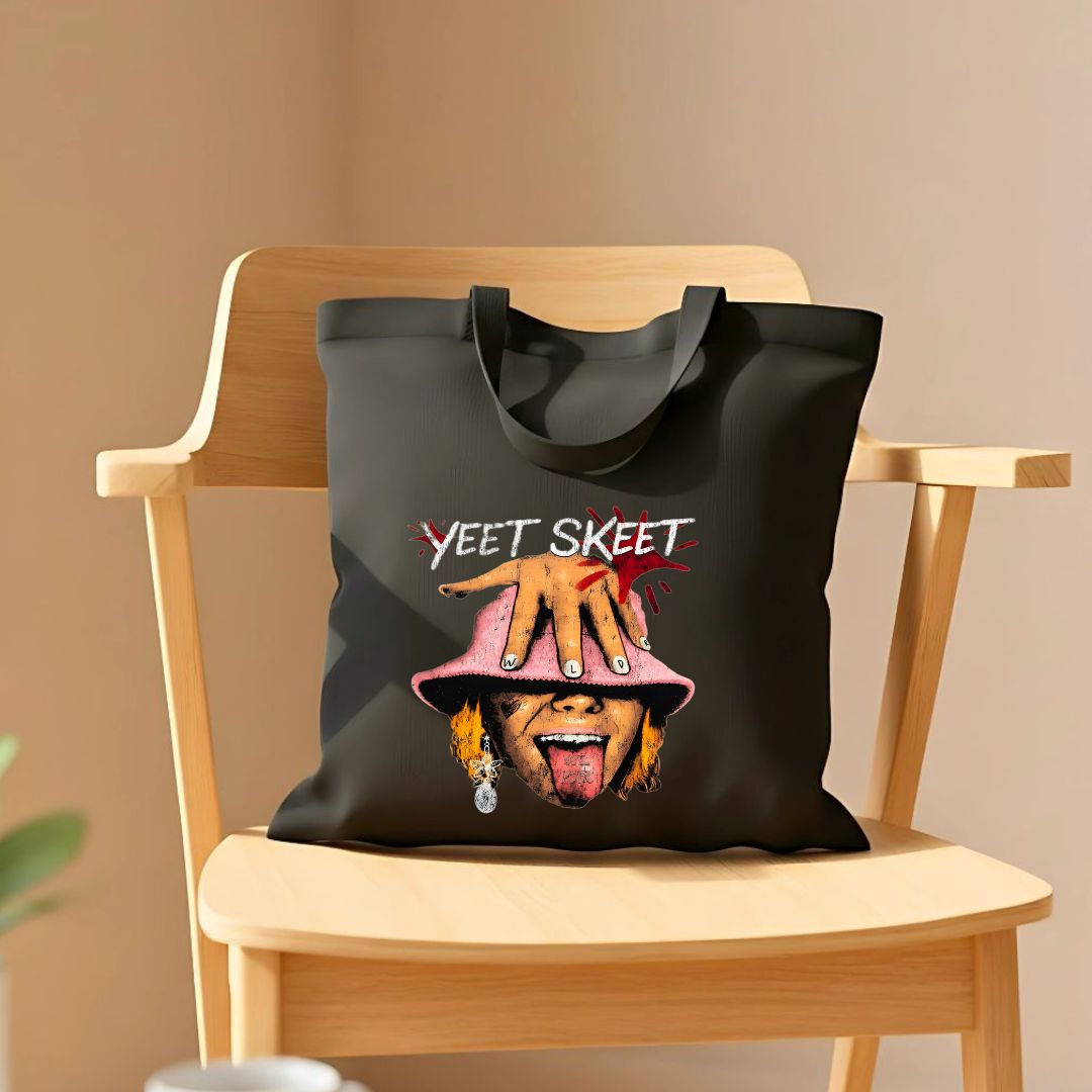 Yet Skeet Tote Bag with bold text design