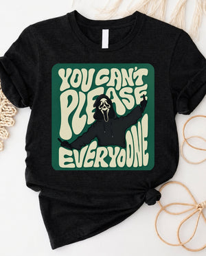 You cant please everyone retro skull t-shirt with pizza and skull graphic