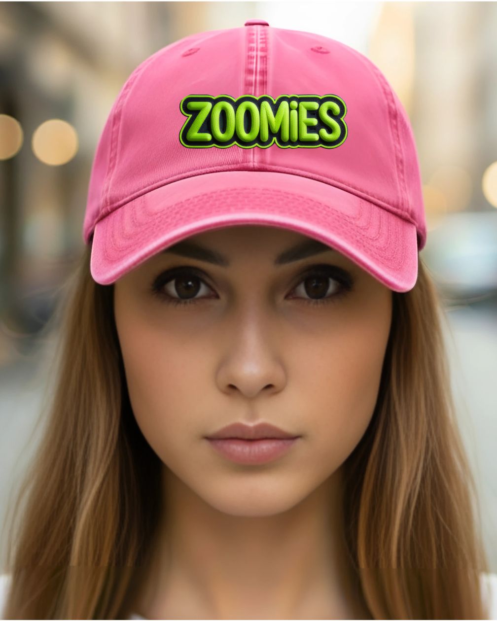 Funny embroidered dog meme cap with Zoomies text