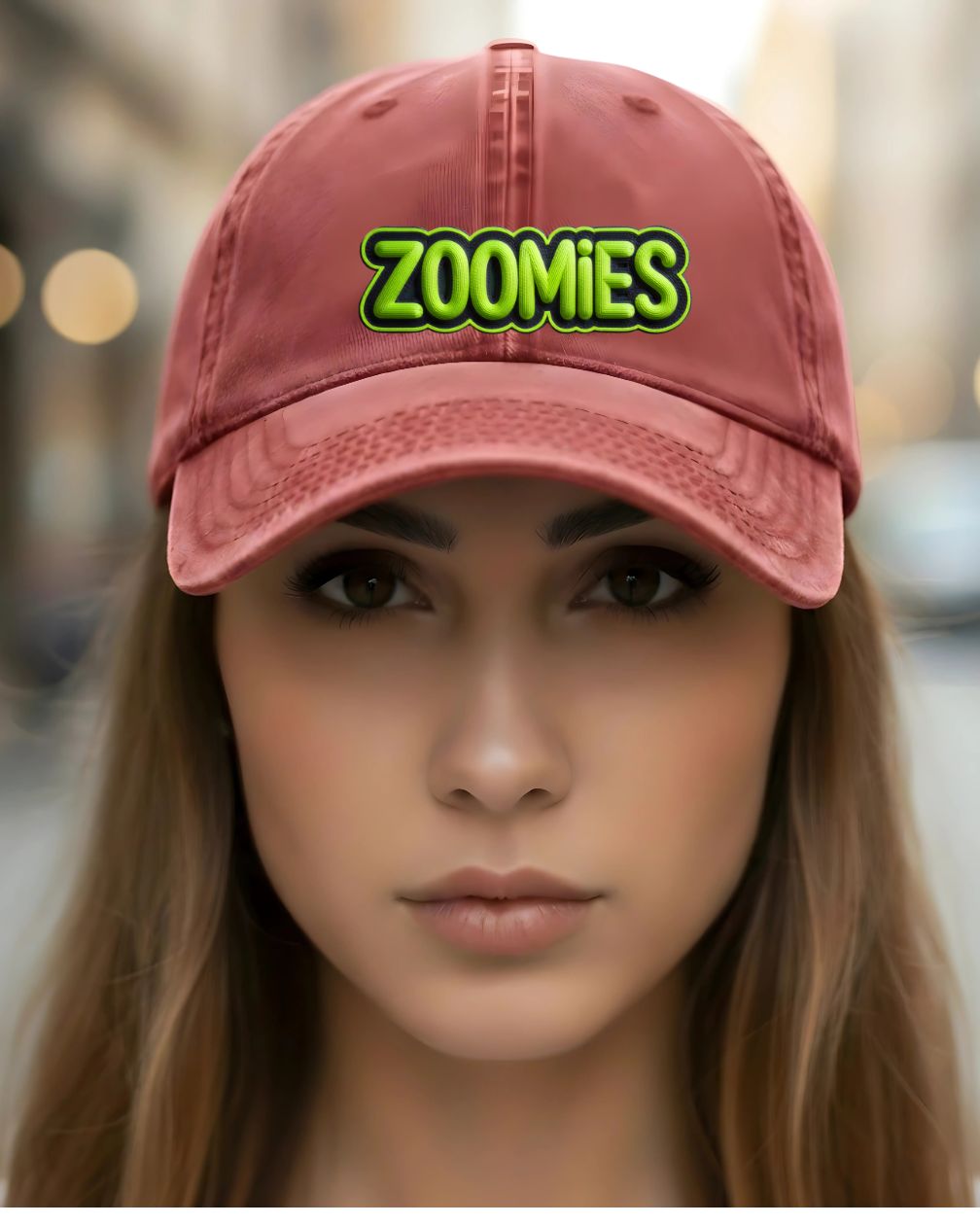 Funny embroidered dog meme cap with Zoomies text